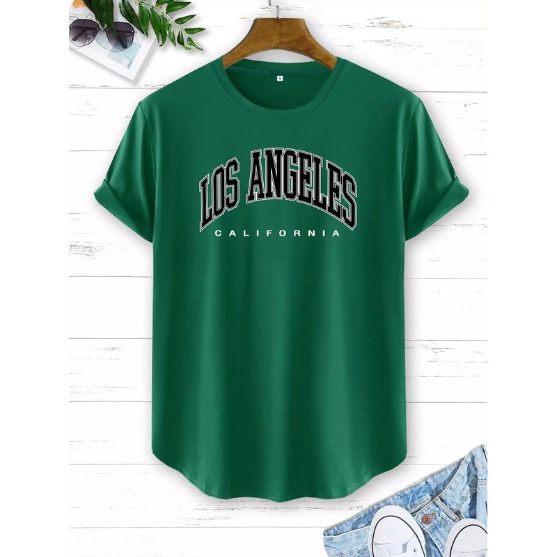 Men Letter Graphic Curved Hem Tee