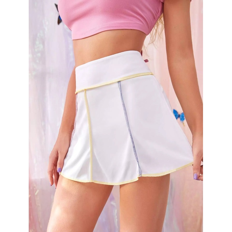 Zip Back Contrast Stitch Skort