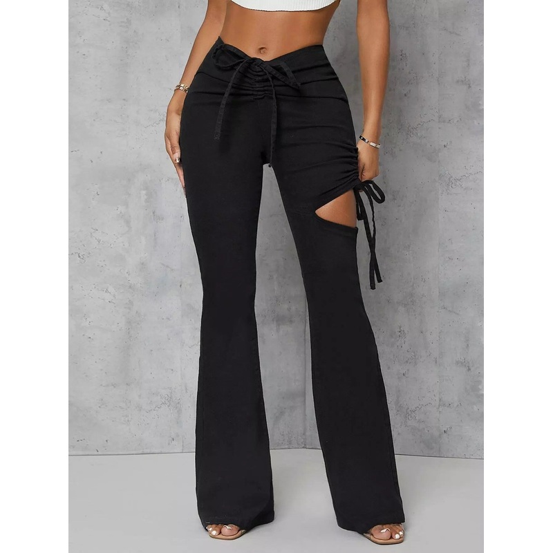 Zip Back Cut Out Lace Up Flare Leg Jeans