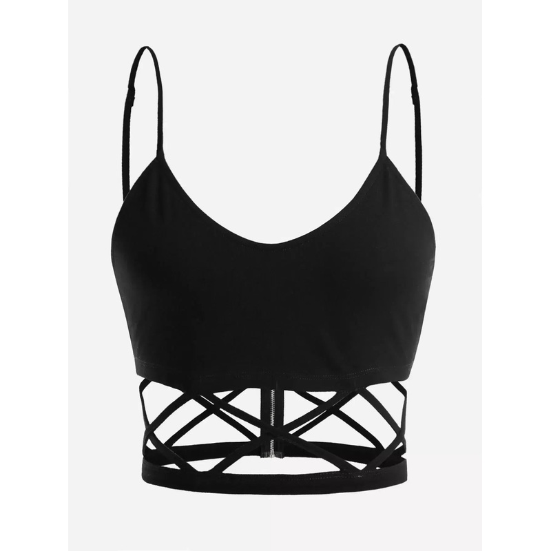 Zip Back Cutout Crisscross Cami Top