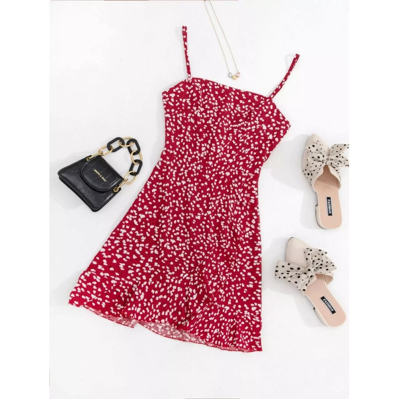 Zip Back Ruffle Hem Ditsy Floral Sundress