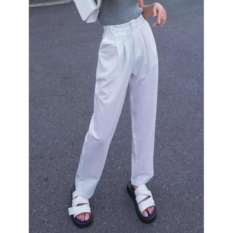 Zip Fly Plicated Straight Pants