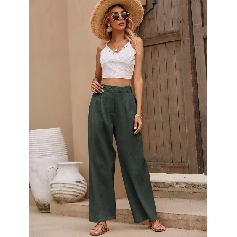 Zip Fly Wide Leg Pants|M