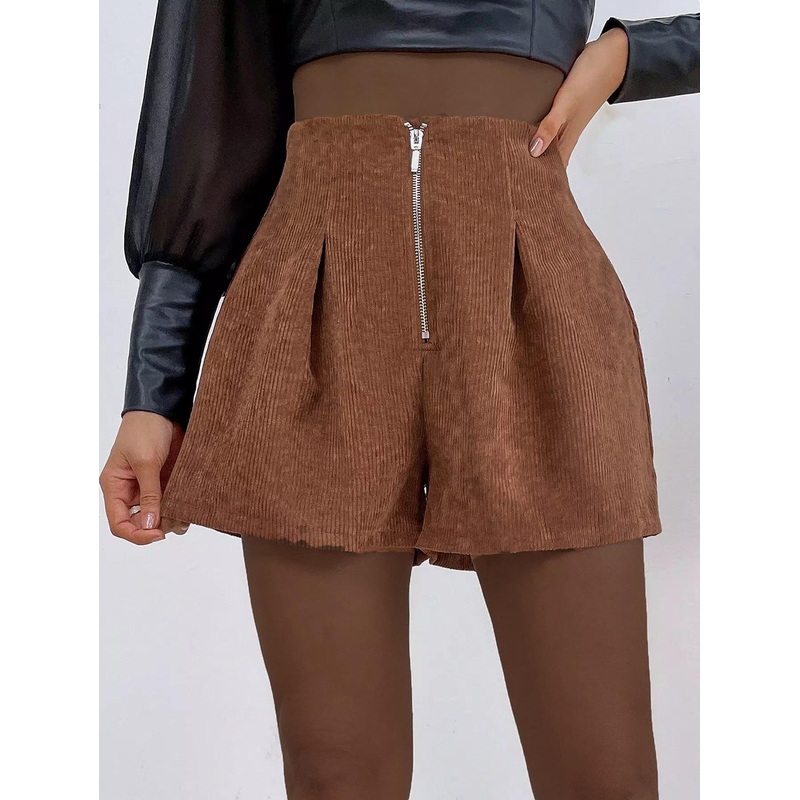 Zip Front Corduroy Shorts|M