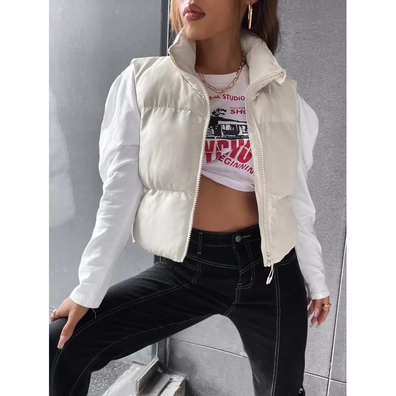 Zip Front Crop Vest Puffer Coat