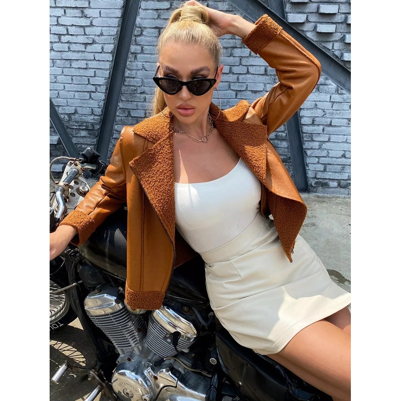 Zip Front PU Leather Moto Jacket