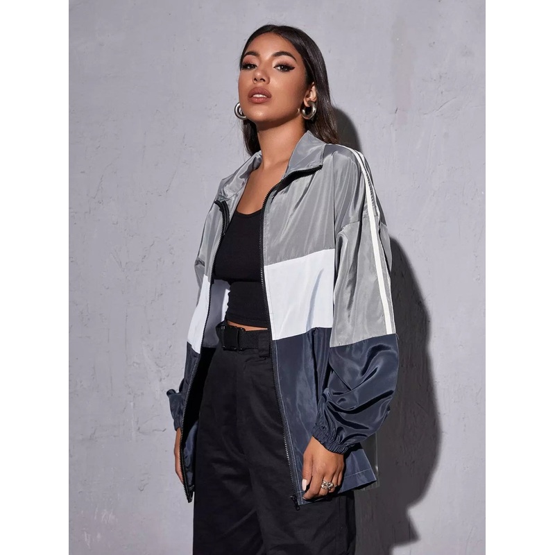 Zip Up Color Block Wind Jacket