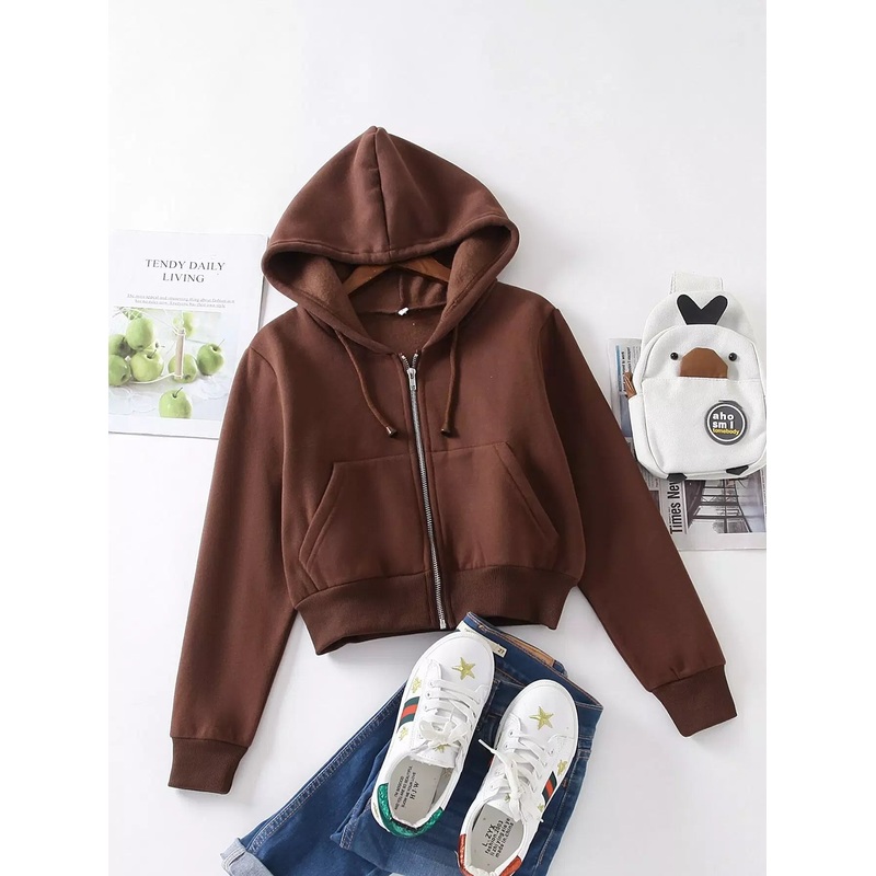 Zip Up Drawstring Hooded Sweatshirt