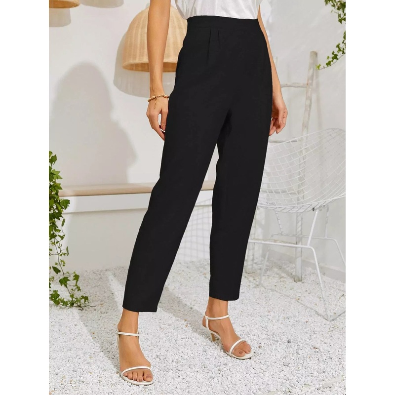 Zip Side Solid Tailored Pants|S|XL