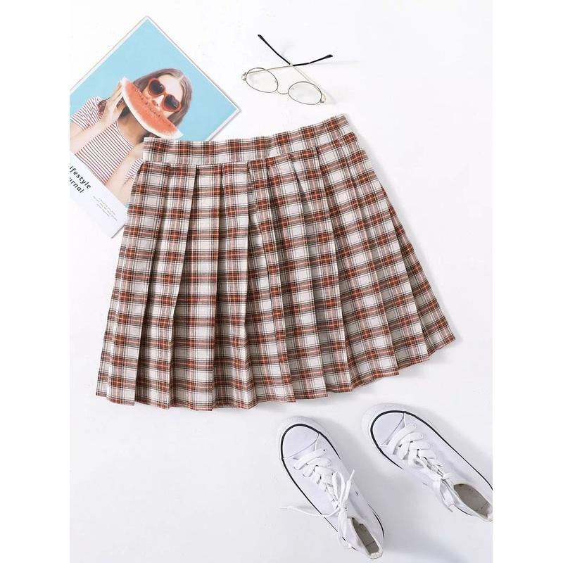 Zip Side Tartan Pleated Skirt|S
