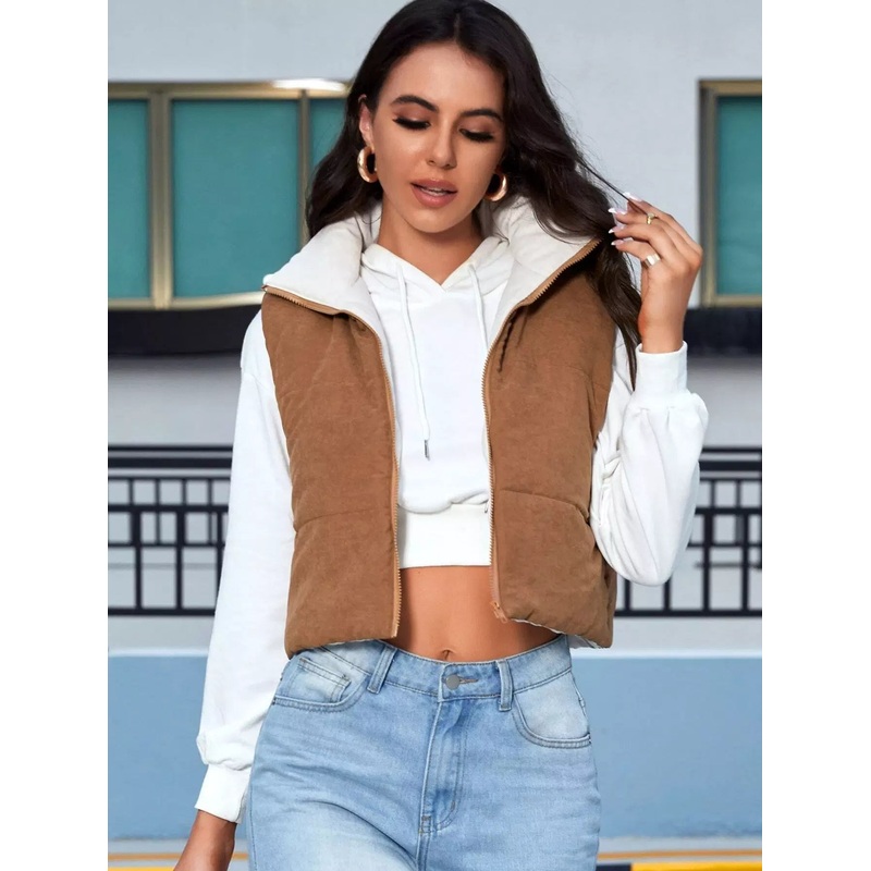 Zip-up Crop Puffer Gilet|S