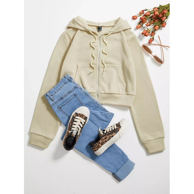 Zip Up Drop Shoulder Hooded Sweatshirt