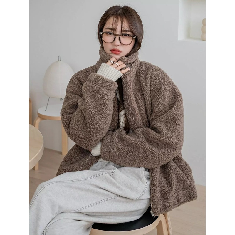 Zip Up Drop Shoulder Teddy Jacket