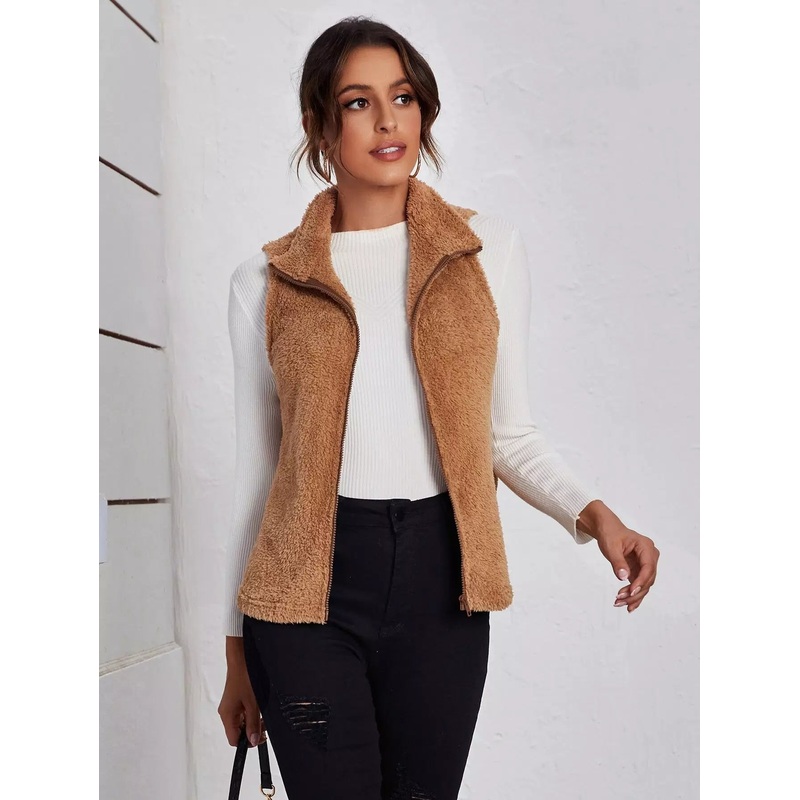 Zip Up Flannel Vest Coat|XL