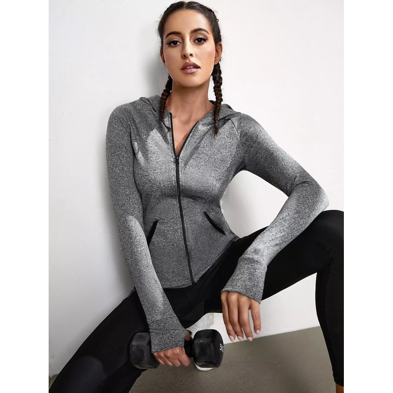 Zip Up Hooded Raglan Sleeve Sports Jacket