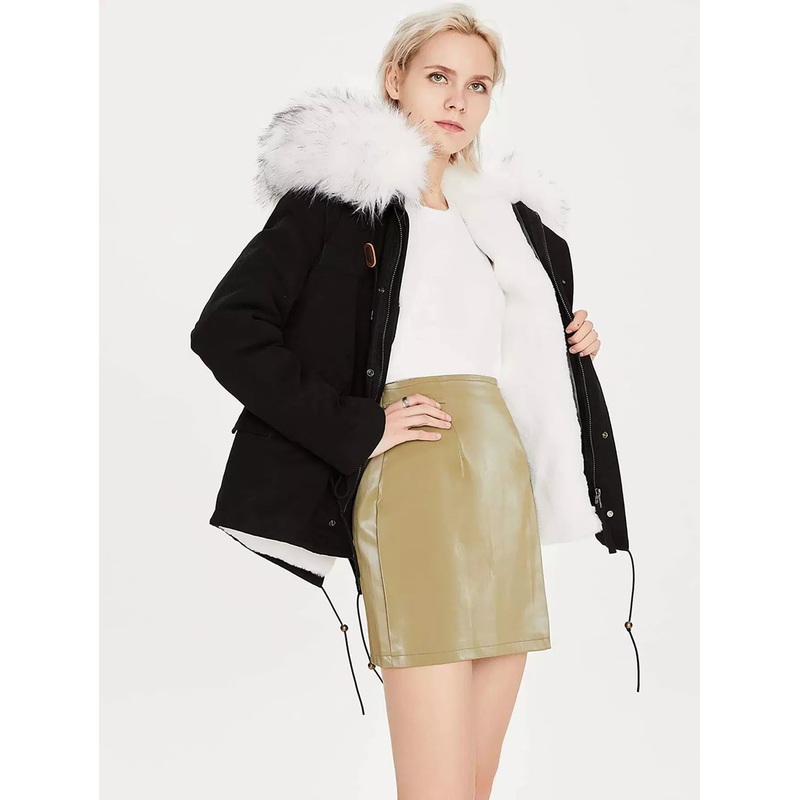 Zip Up Teddy Lining Fuzzy Hooded Parka Coat