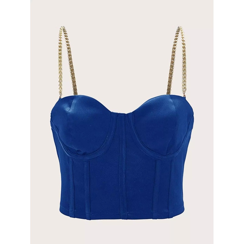 Zipper Back Chain Straps Satin Bustier Cami Top