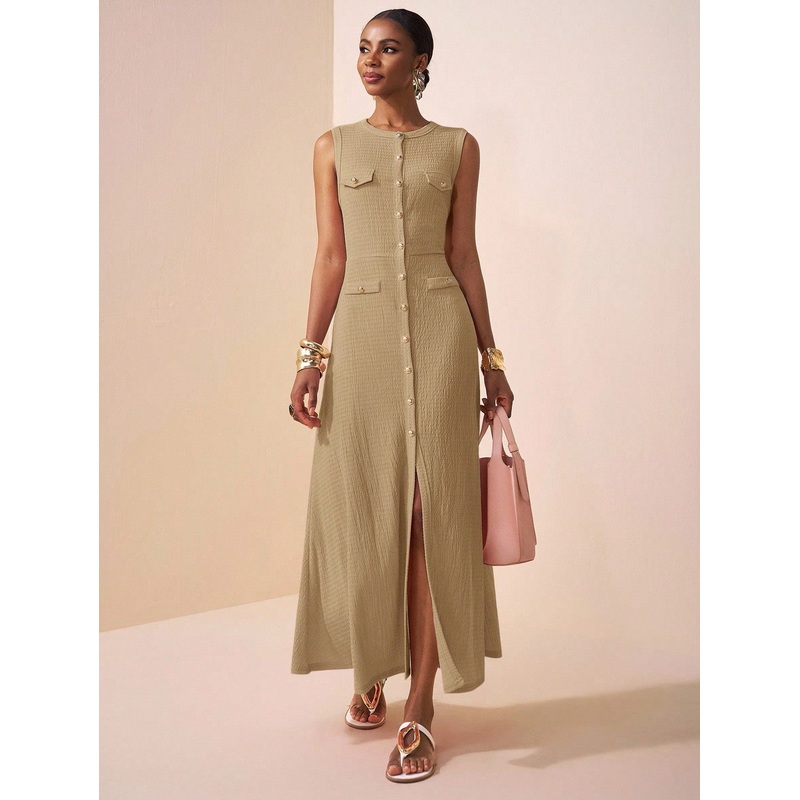 Zivah New Spring And Summer Casual And Elegant Round Neck Sleeveless Bag Flap Decorated With Metal Buckles