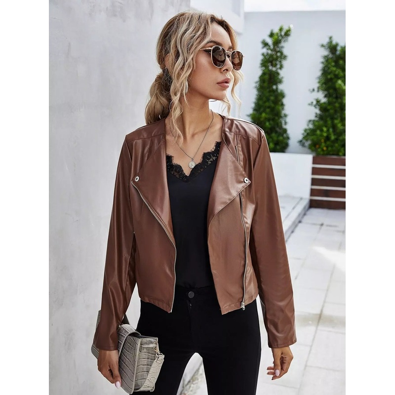 Zip Up PU Leather Jacket|S