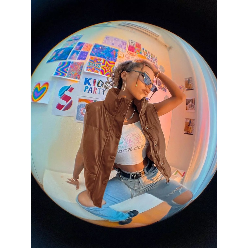 Zip Up PU Puffer Gilet|XS