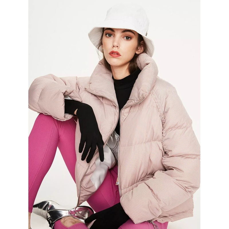 Zip Up Raglan Sleeve Striped Down Coat