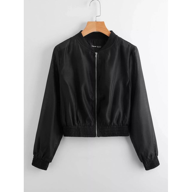 Zip Up Solid Bomber Jacket|L