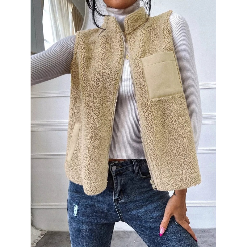 Zip Up Teddy Vest Jacket Without Tee