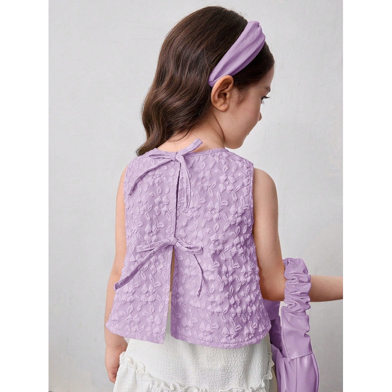 Young Girl Fashionable Plain Round Neck Sleeveless Woven Vest