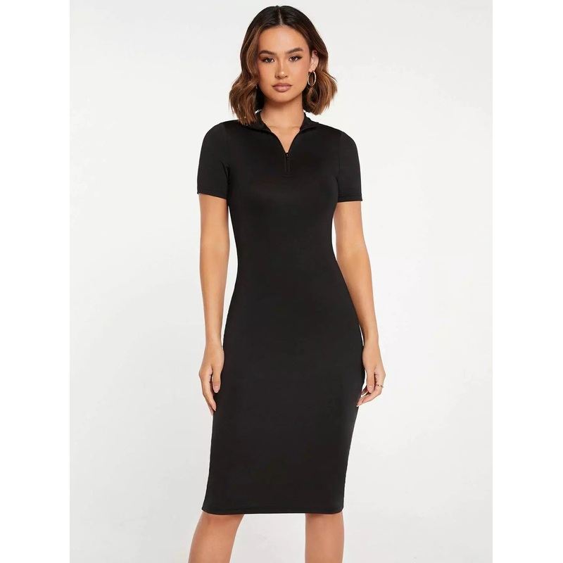 Zipper Front Fitted Dress|S
