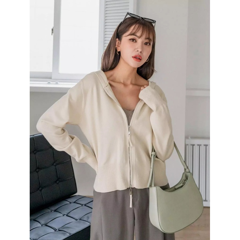 Zipper Hooded Drop Shoulder Cardigan