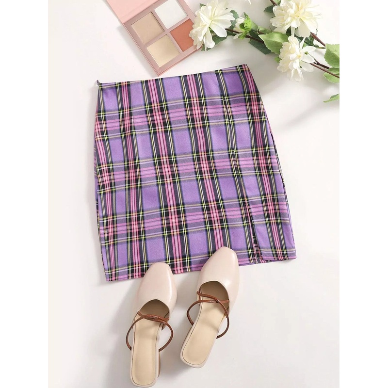 Zipper Side Tartan Skirt|XL