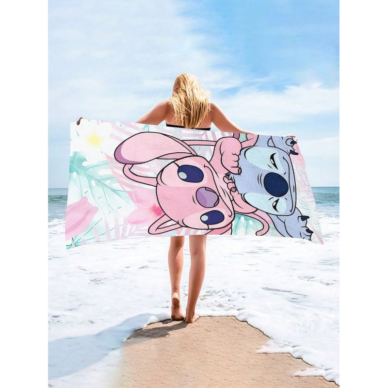1pc Cartoon Stitch Printed Beach Towel, Soft & Comfortable For Home, Bathroom, Children & Adult Swimming,