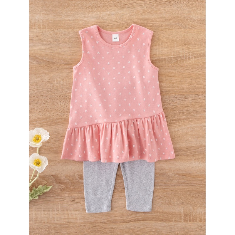 Baby Girl Heart Print Tank Top With Leggings