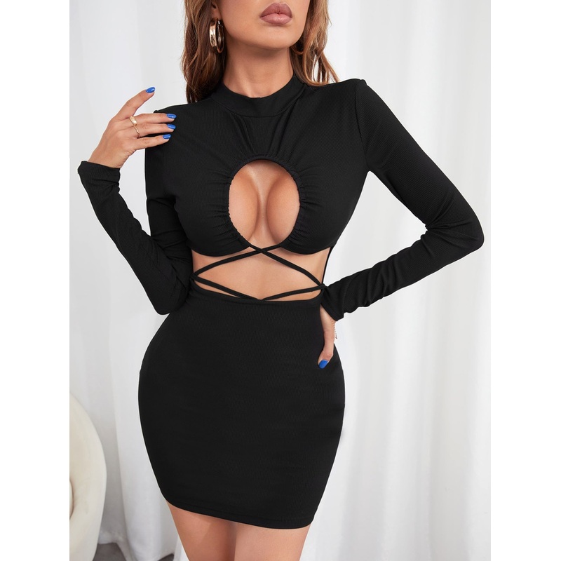 Crisscross Cutout Rib Knit Bodycon Dress