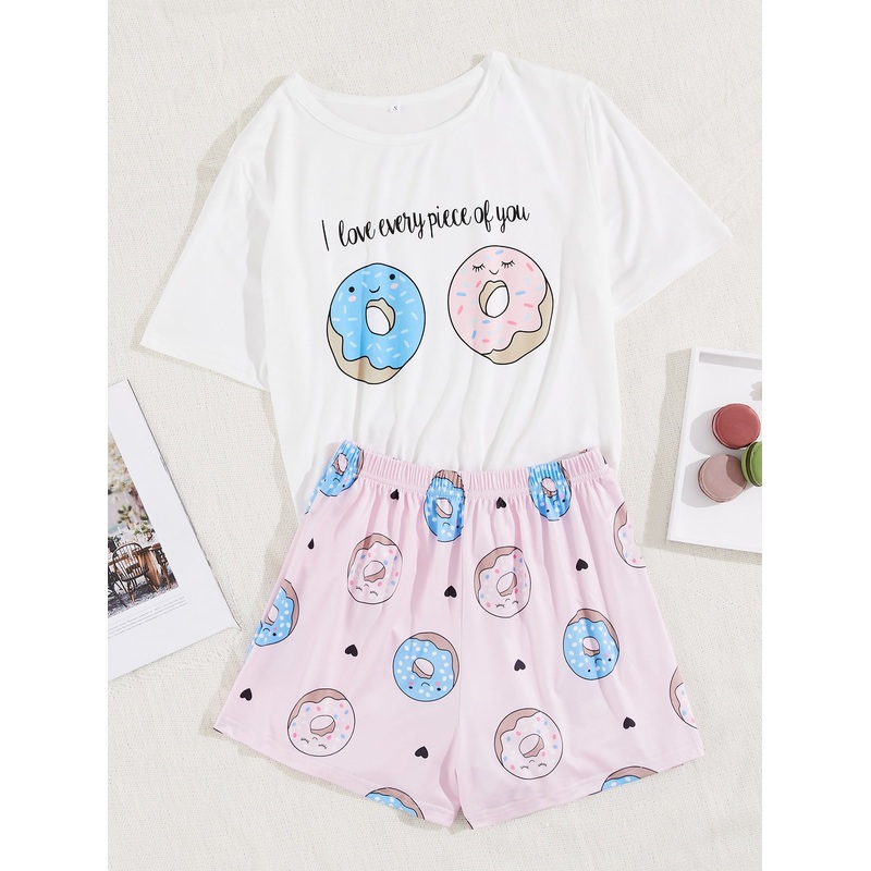Donut & Slogan Graphic PJ Set|XS