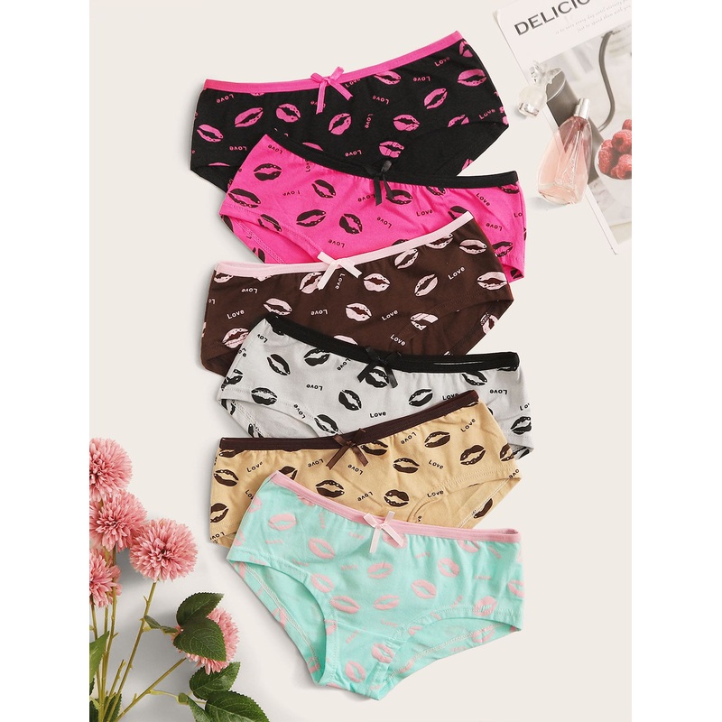 6pack Lip & Letter Pattern Panty Set