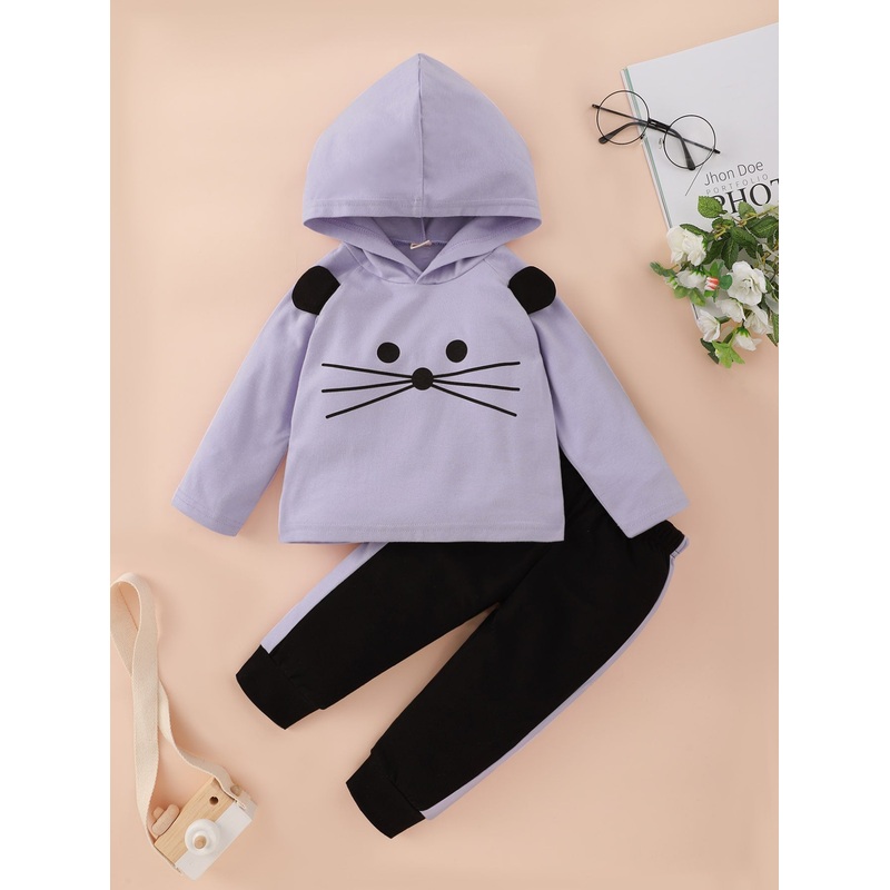 Baby Girl Cartoon Graphic Hoodie With Sweatpants