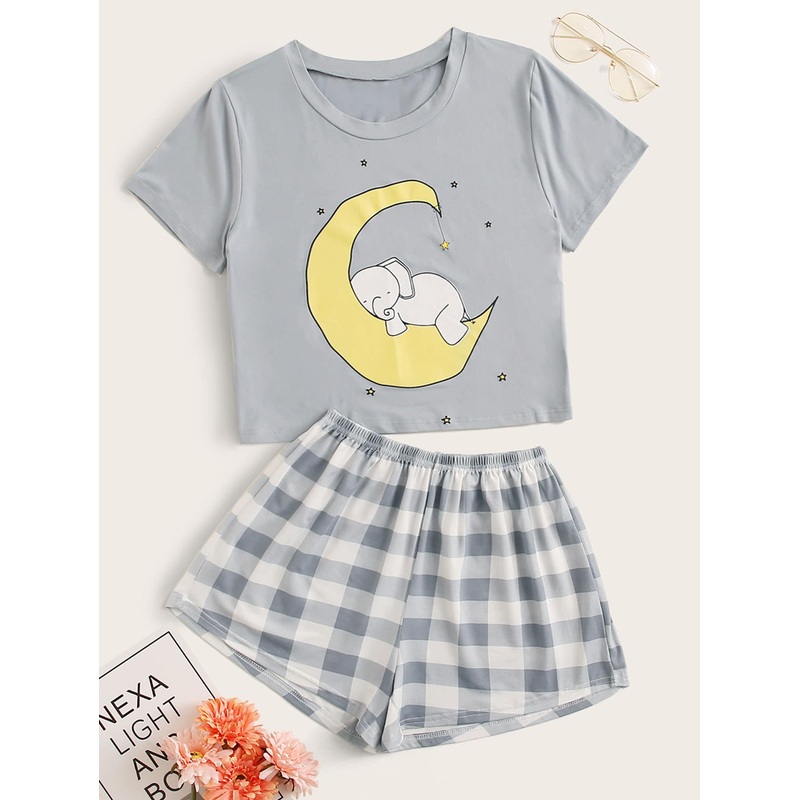 Buffalo Plaid & Cartoon Graphic PJ Set