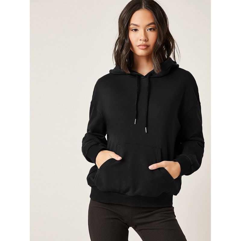 Cotton Drop Shoulder Drawstring Hoodie