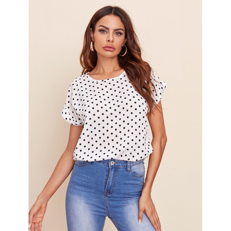 Batwing Sleeve Polka Dot Top|L