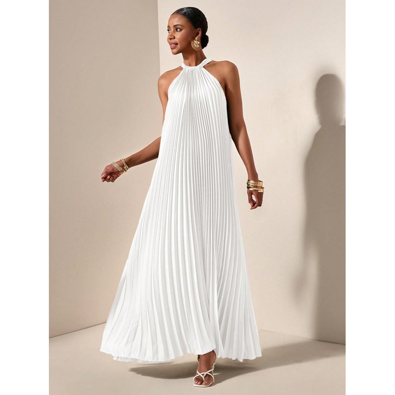 Zivah Spring And Summer Casual Vacation Light Vacation Daily Dating Halterneck Sleeveless Pleated A-Hem