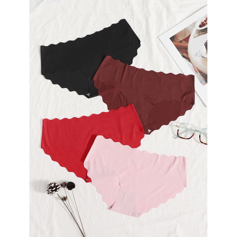 4pack Seamless Ribbed Scallop Trim Panty Set