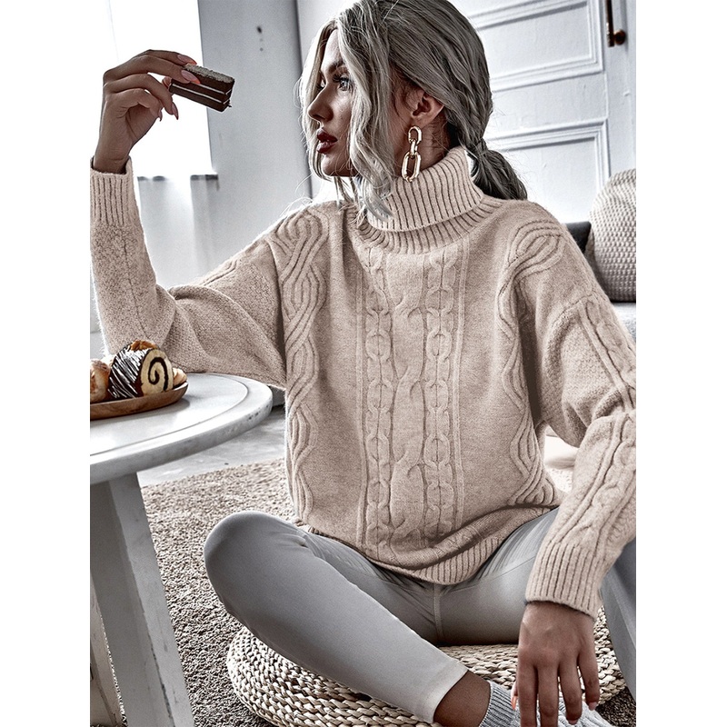 Cable Knit High Neck Sweater|one-size