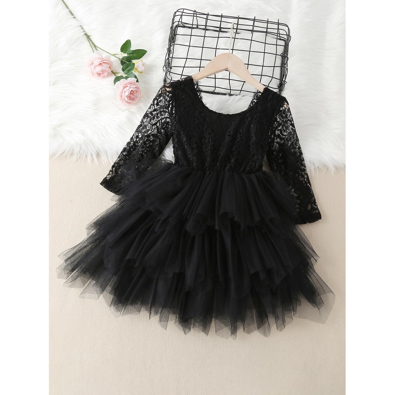Young Girl Lace And Mesh V-Back Layered Dress