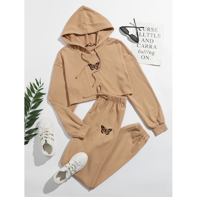 Butterfly Graphic Hoodie & Drawstring Joggers Set