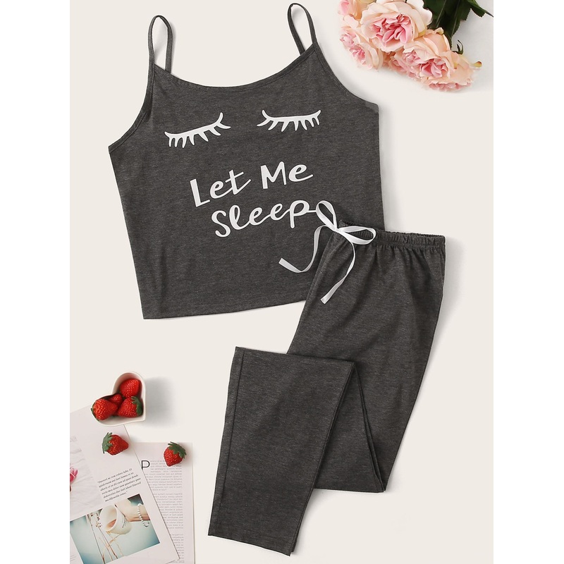 Eyelash & Slogan Graphic Cami Pajama Set