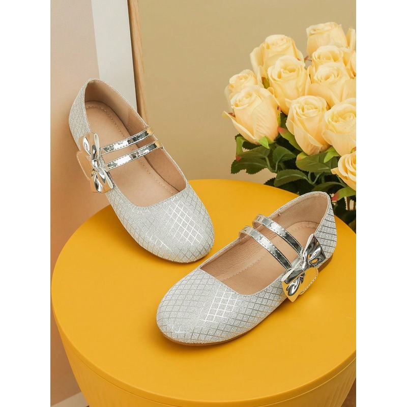 1pair Girls’ Fashionable Metallic Flat Shoes, Teen Students Casual Loafers