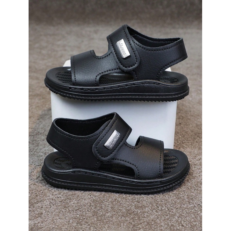 1 Pair Kids Plain Simple Fashionable Leather Look Flat Outdoor Sandals, Suitable For Summer