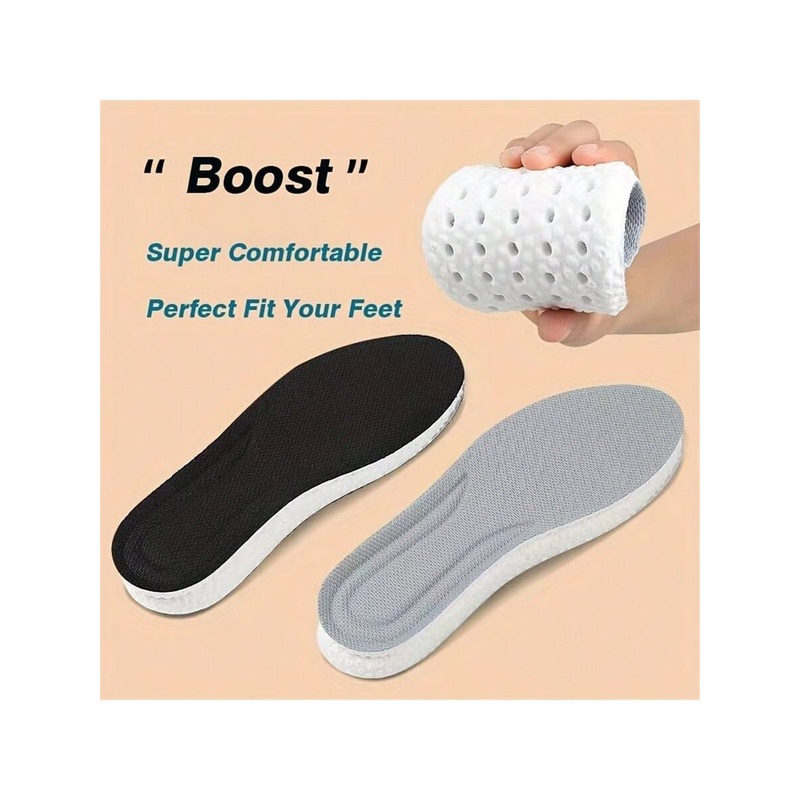 1 Pair Unisex Comfortable Sports Insoles – High Elasticity, Shock Absorption, Breathable, With Massage