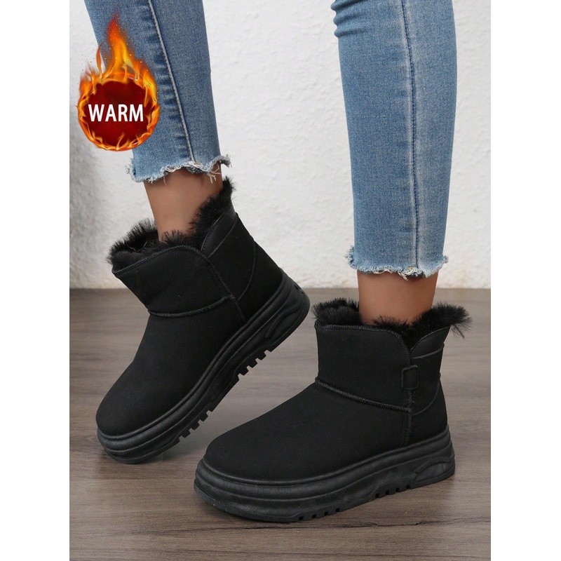 1 Pair Women Winter Warm Snow Boots, Round Toe Outdoor Waterproof Leather High-Top Boots With Fur Lining
